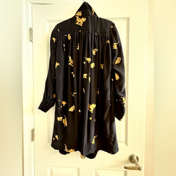 OTTE New York Luxury Black and Gold Leaf Splatter Shirt Dress with Pockets Sz M - Picture 4 of 12
